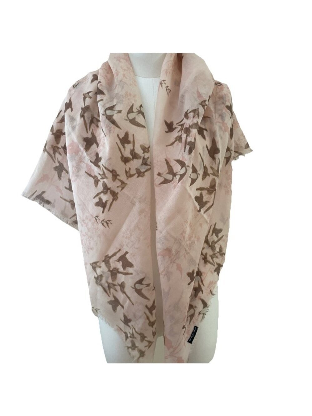 Vintage FRAAS Sheer Bird Print Scarf Wrap Pastel Light Whimsical Nature NWT